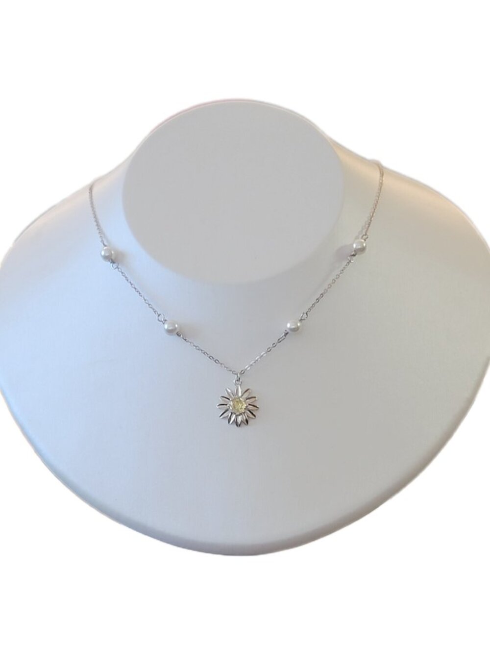 Sterling Silver Daisy Pearl Necklace 16-18in Adjustable CZ NWT